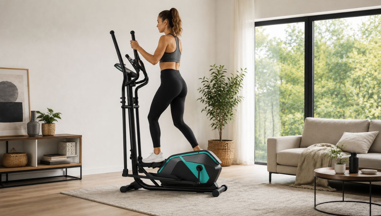 FITAGE Crosstrainer Geluidsarm in zwart met mintgroene accenten