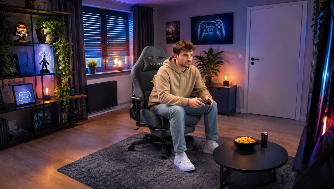 Vittanly gamestoel in luxe imitatie suede, kleur grijs