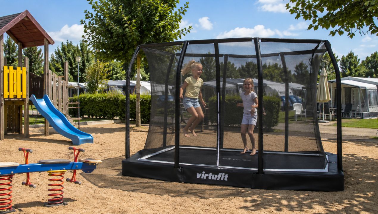 VirtuFit Premium Inground trampoline met veiligheidsnet, zwart, 183 bij 274 cm