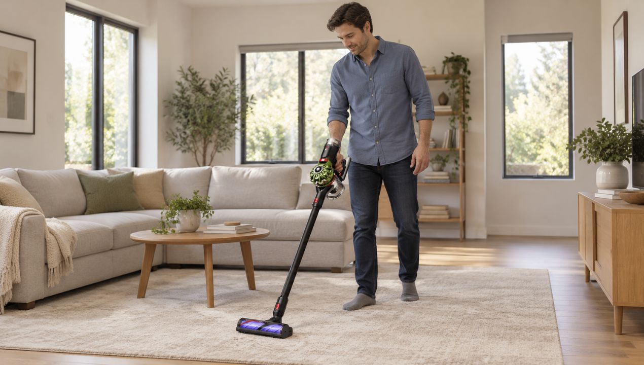 Het stofreservoir en de wandhouder van de Dyson V8 Cyclone DS20