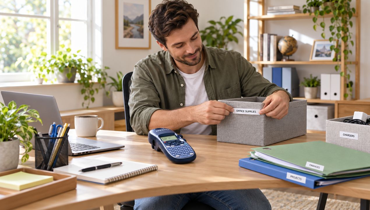 DYMO LetraTag LT-100H labelprinter met ABC-toetsenbord in gebruik