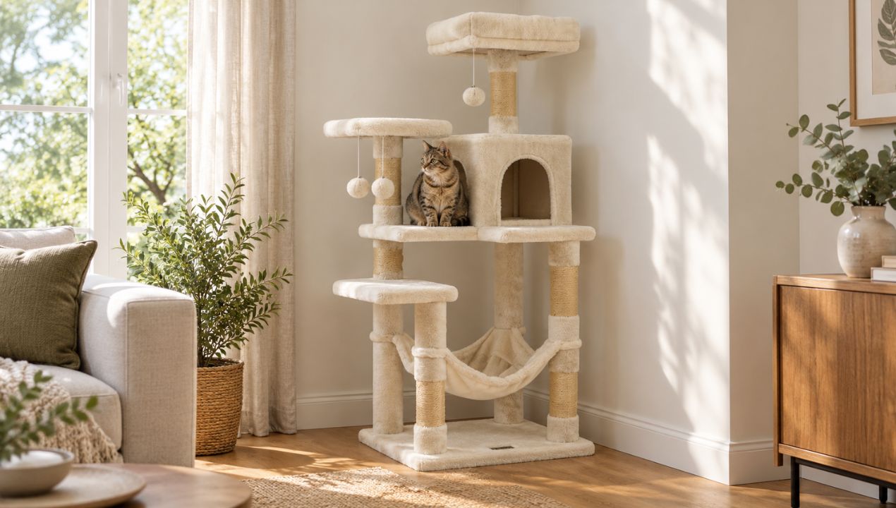 MAZAZU krabpaal voor katten, 143 cm, beige